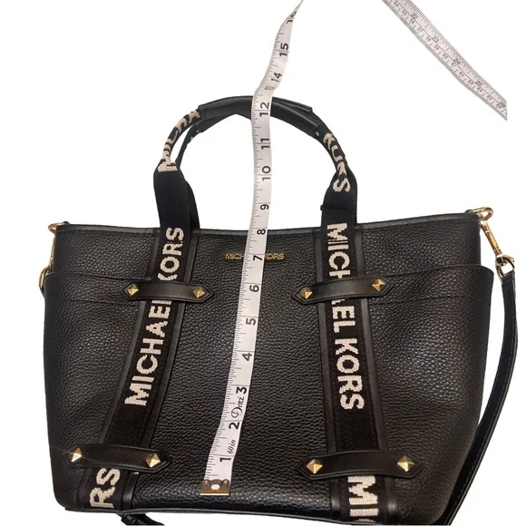 Michael Kors Maeve Black Pebbled Leather Satchel Tote with Logo Straps - Picture 4 of 13